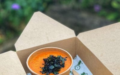 Harissa Roast Tomato and Chick Pea Soup with Crispy Kale